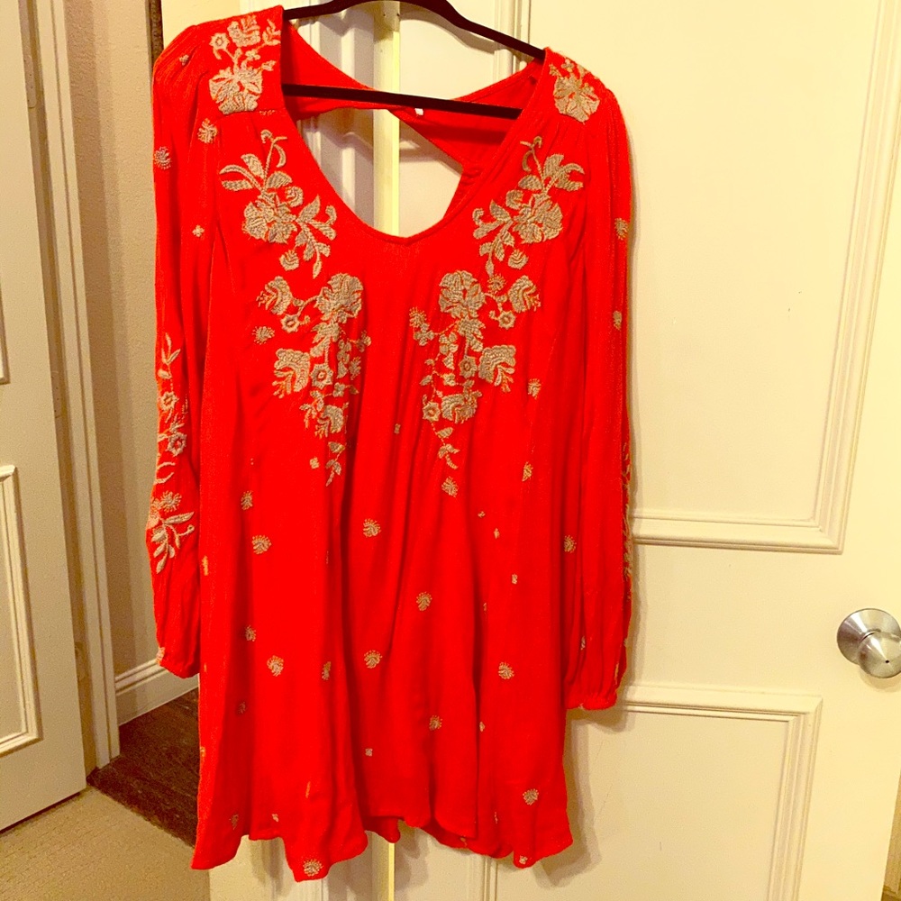 Free people orange embroidered dress